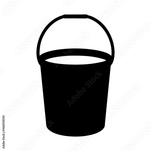 A minimalist silhouette of a bucket with an arched handle on white