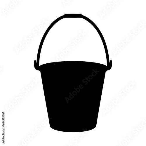 Silhouette of a classic black bucket with curved handle on white background