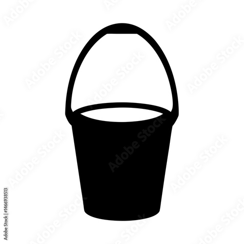 A simple black and white drawing of an empty bucket with handle