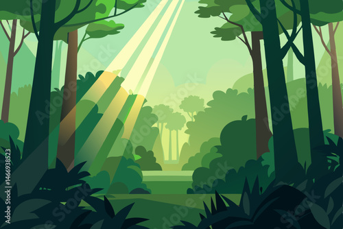 morning light breaking through a dense canopy 