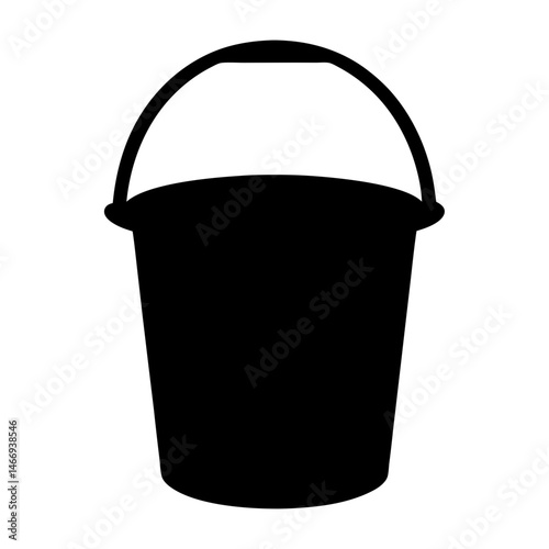 Simple Black Silhouette of a Bucket with Handle on White Background