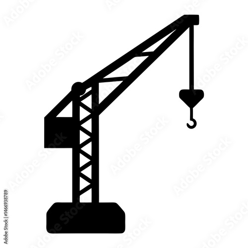 Simple black silhouette of a construction crane on a white background