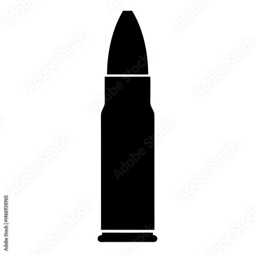 Silhouette of a Single Cartridge or Bullet Isolated on White Background