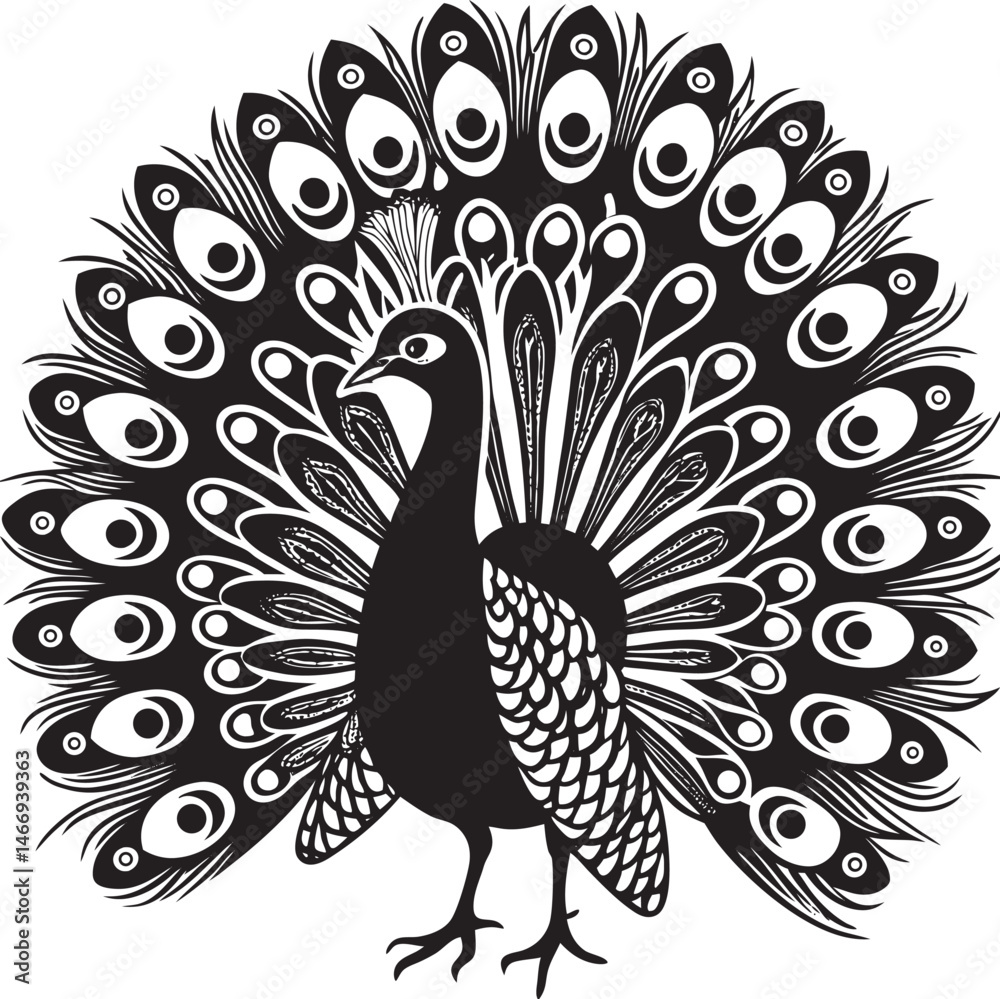 Fototapeta premium Peacock silhouette vector illustration on white background