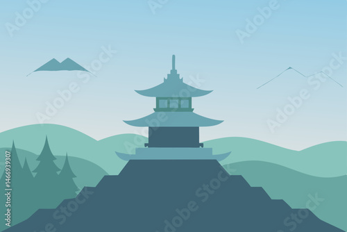morning mist around a quiet mountain temple  .svg