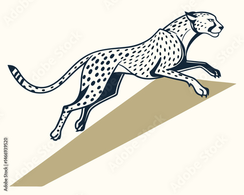 A wild feline illustration shows a cute spotted leopard and cheetah, vector art of these mammals isolated on white and a branch