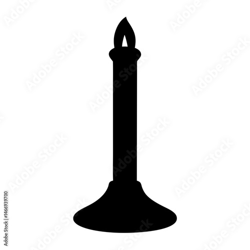 Simple black silhouette of a candle on a candlestick with flame