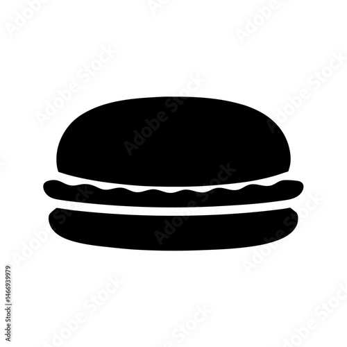 Simple Black and White Illustration of a Classic Burger Silhouette