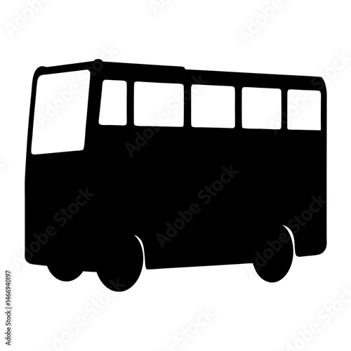Silhouette of a bus with multiple windows, a front windshield and wheels