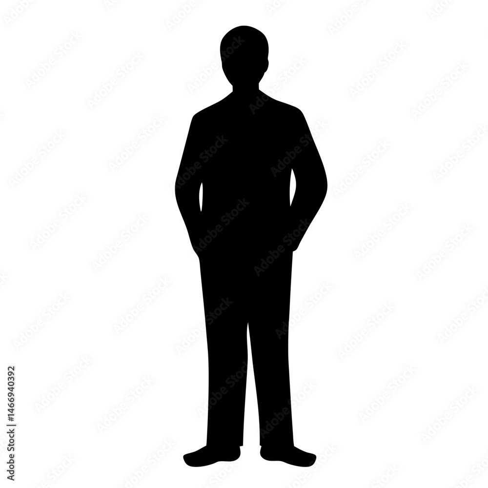 Full body silhouette of a man with his hands in his pockets