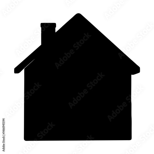Black silhouette of a simple house with a chimney on white background