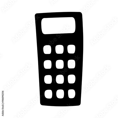 Silhouette of a simple calculator with display screen and number pad design