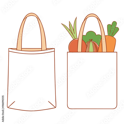 Eco Tote Bag, Zero Waste Lifestyle Art. Flat Design of Reusable Bag Vector illustration