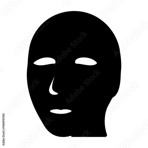 Abstract Black Head Silhouette with Facial Features on a White Background