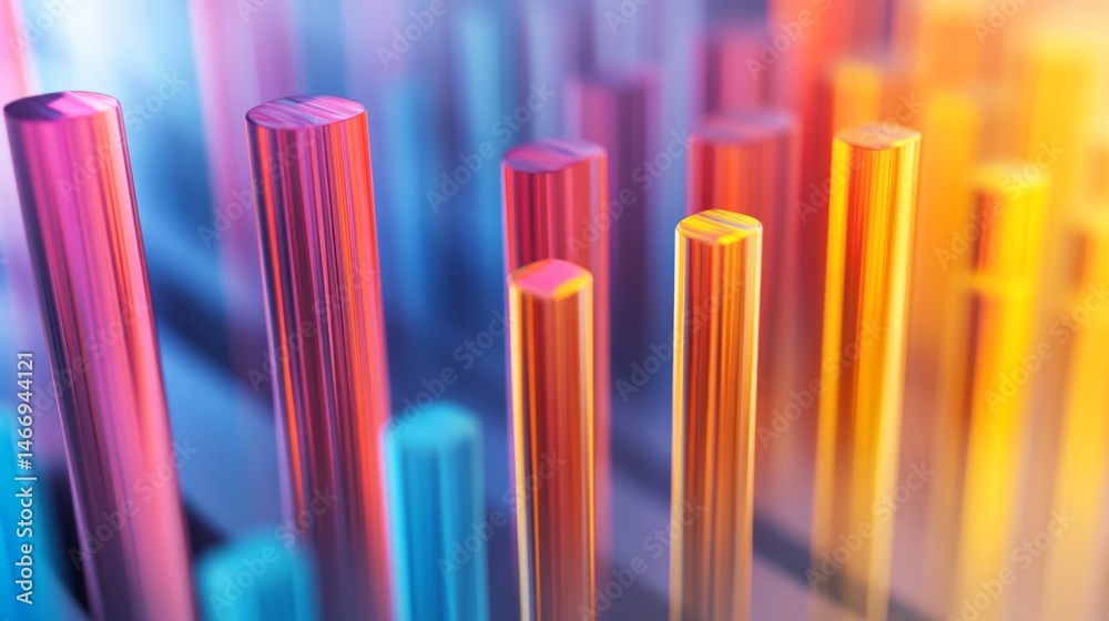 Fototapeta premium A minimalistic D bar graph composed of translucent bars in various shades, displayed on a clean white surface, emphasizing the clarity and simplicity of data representation.