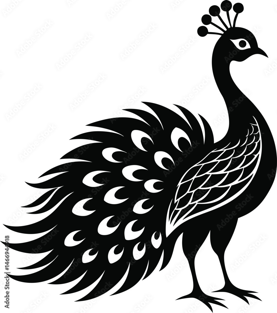 Fototapeta premium Peacock silhouette vector illustration on white background