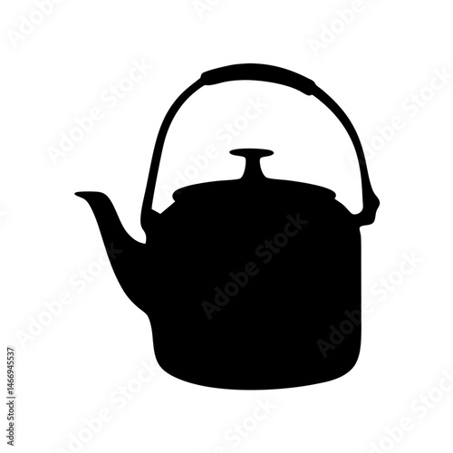 Silhouette of a Classic Black Kettle for Boiling Water or Making Tea