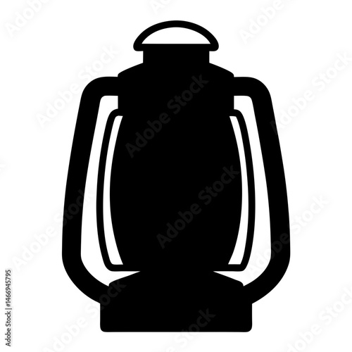 Black silhouette of a vintage kerosene lantern, for camping, and emergencies