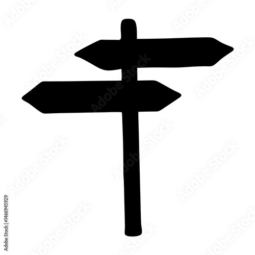 Silhouette of a wooden two way direction sign on a white background
