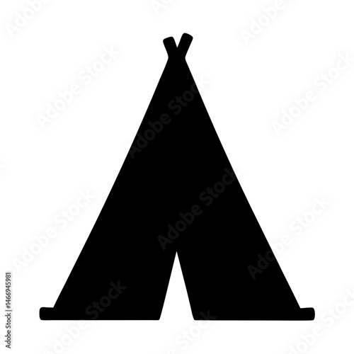 Monochrome depiction of a stylized Native American teepee structure in silhouette