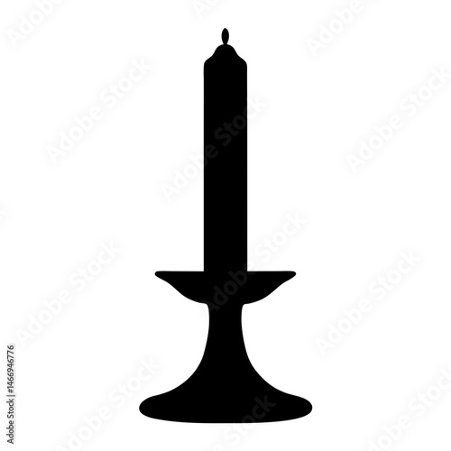 Black Candle in Candlestick Silhouette with a Small Flame on Top