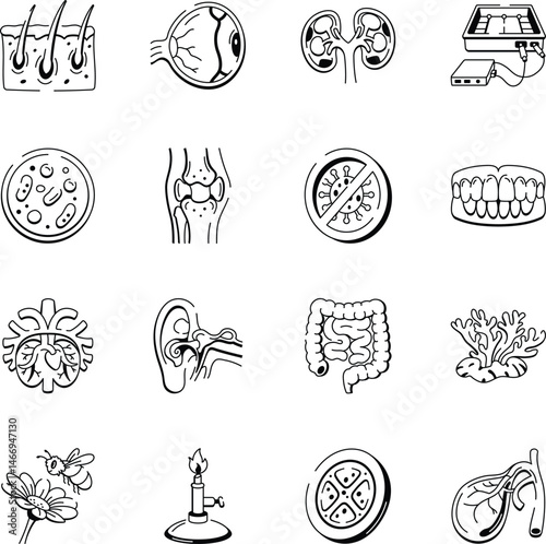 Collection of Medical and Biology Doodle Icons 