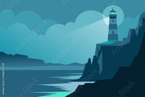 ocean cliffs with lighthouse beaming through heavy.svg