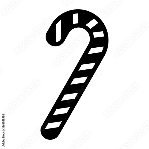 Black and white candy cane silhouette, a simple Christmas sweet treat icon