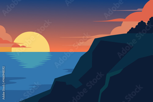 ocean sunrise seen from a rocky cliffside lookout .svg