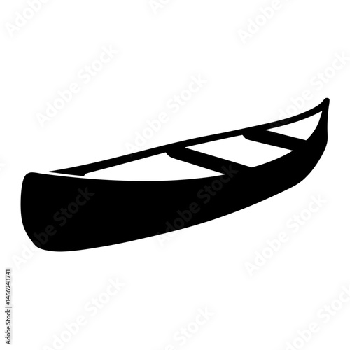 Simple black silhouette drawing of a classic canoe on a white background