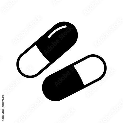 Minimalist design featuring two black and white pill capsules against a white background