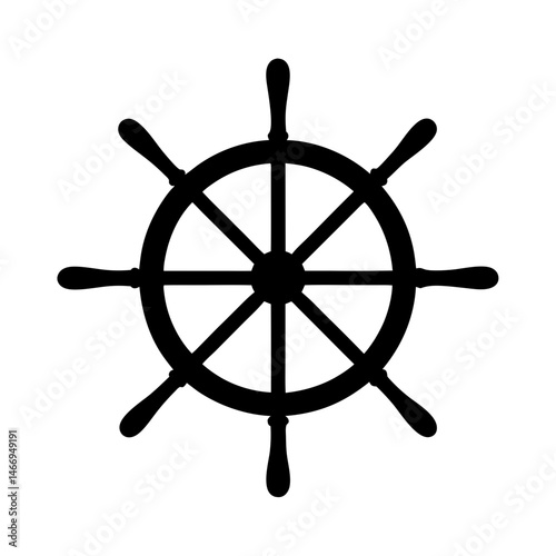 A black silhouette of a ship's wheel or nautical steering wheel