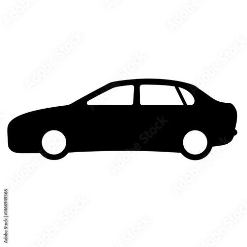 Black silhouette of a modern sedan car on a white background