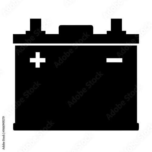 A minimalistic black and white silhouette of a car battery isolated