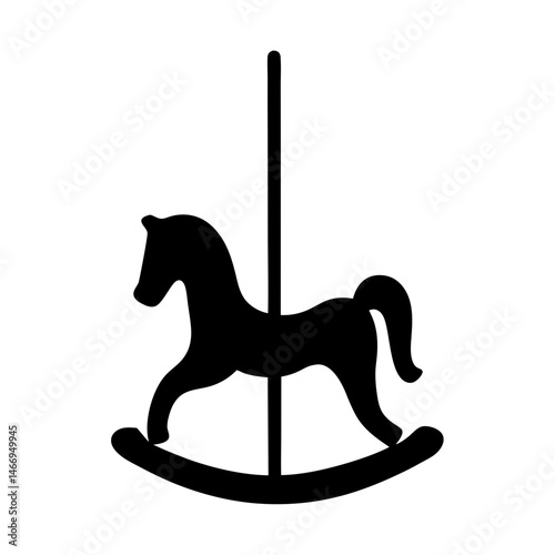Silhouette of a black carousel rocking horse toy with a pole