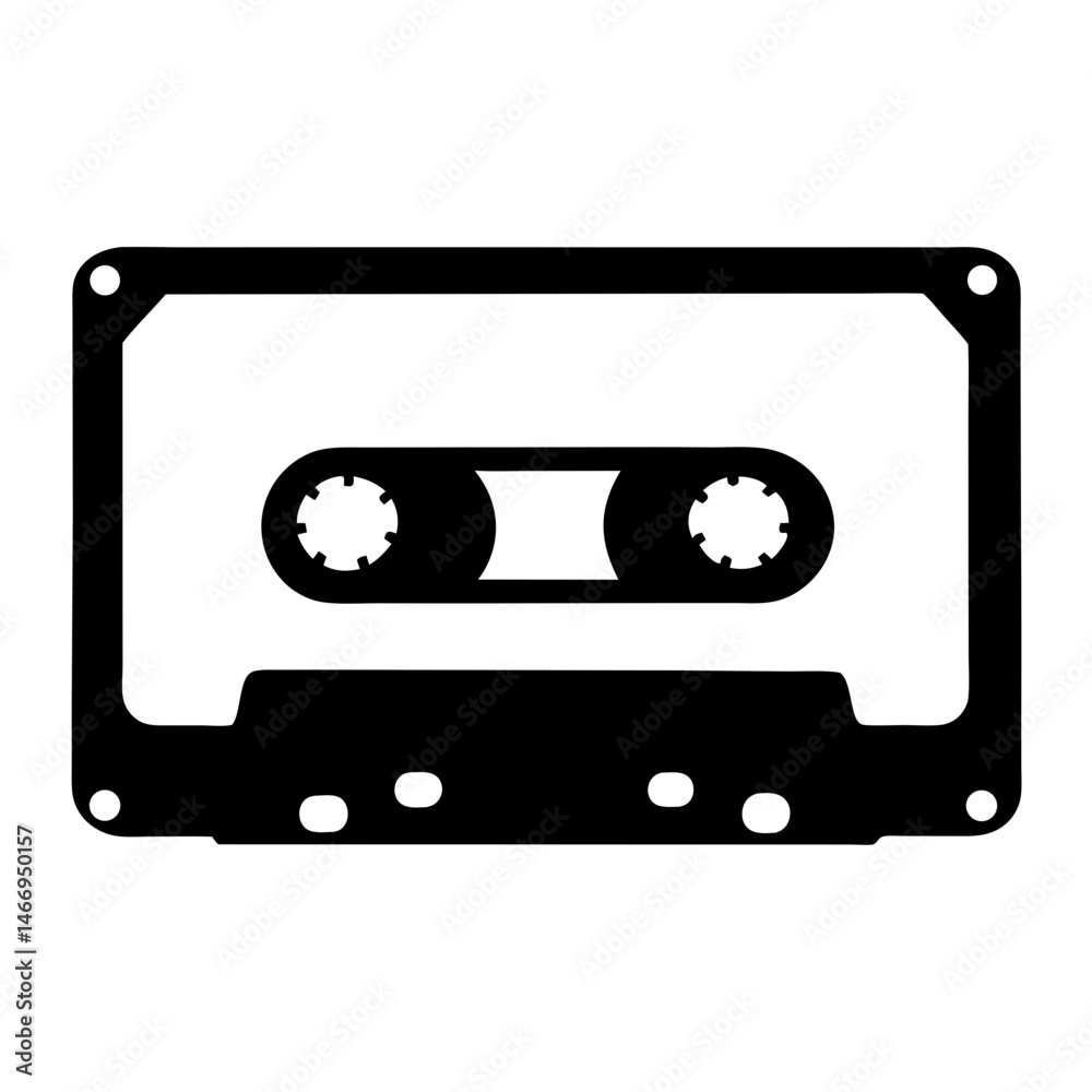 Fototapeta premium Vintage Cassette Tape Black and White Illustration for Retro Audio Enthusiasts