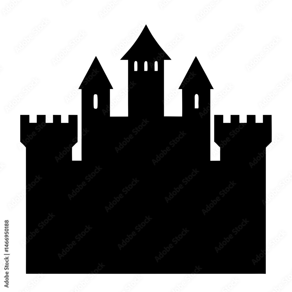 Fototapeta premium Majestic Castle Silhouette with Towers and Battlements in Black and White