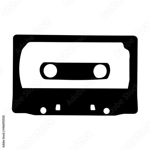 Monochrome Cassette Tape Illustration Reminding of Audio Recordings and Retro Technology