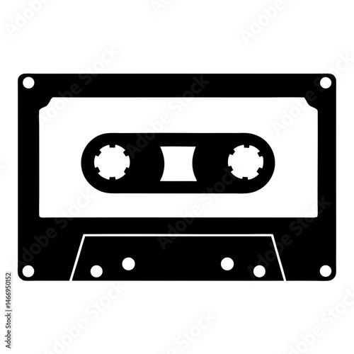 Simple Black and White Illustration of a Vintage Cassette Tape Media