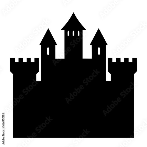 Majestic Castle Silhouette with Towers and Battlements in Black and White