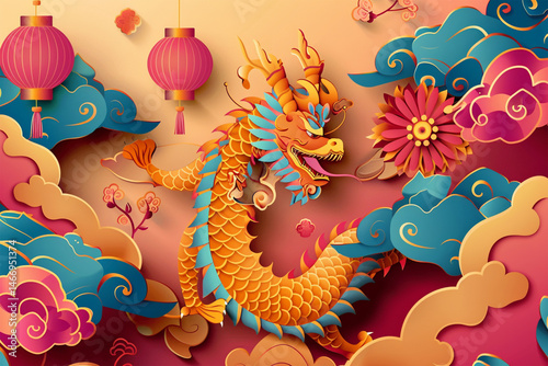 Illustration of Traditional chinese Dragon Chinese character translate dragon