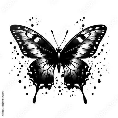 Grunge butterfly drawing in black ink high resolution image