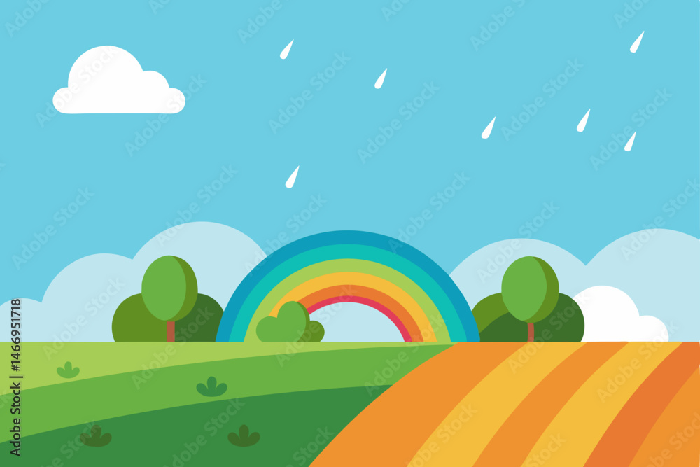 Fototapeta premium peaceful farm field under soft rainfall with