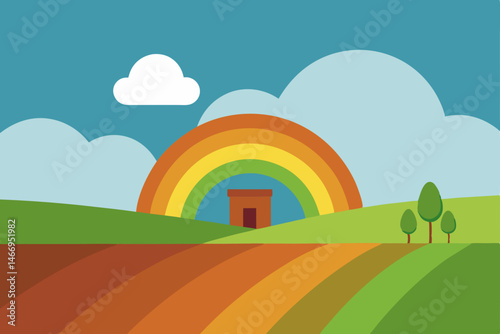 peaceful farm field under soft rainfall with 