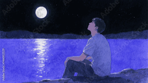 Silent Shore: Man and Reflection man and lake isolated watercolor vector illustration svg