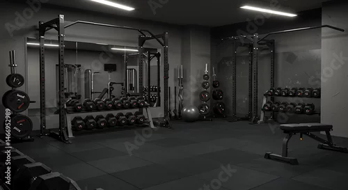 Panel kuchenny z motywem A barbell rests on gym equipment in the empty indoor fitness room