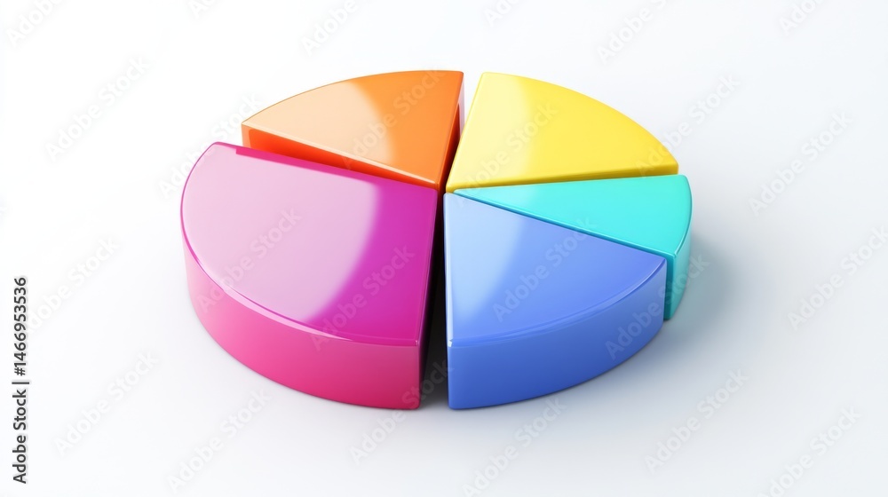 Fototapeta premium A top-down view of a D pie chart, emphasizing the varying sizes of segments representing sales data, set against a smooth white background for clarity.