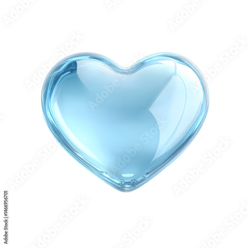 A beautiful, light blue, glass heart shape, perfect for design elements.