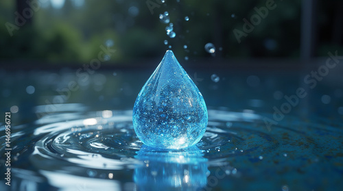 Intelligent Water Droplet with Holographic Data Reflections – Cinematic Macro Close-Up