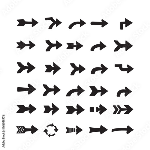 Hand drawn arrow set with a variety of sharp and curved tips showcasing motion and flexibility great for digital graphics and user flow diagrams

